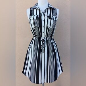 Bebop Black and White Striped Sleeveless Mini Shirt Dress Women’s Size Small